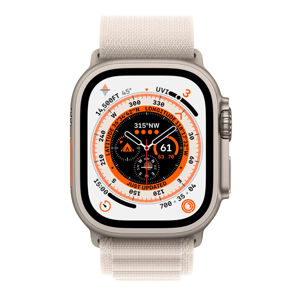 Apple Watch Ultra GPS + Cellular, 49mm Titanium Case with Starlight Alpine Loop - Medium